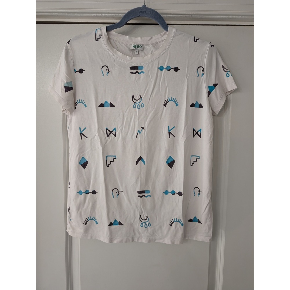 Kenzo Paris Mens White Abstract Graphic Print T-Shirt Small fitted artsy‎ luxury